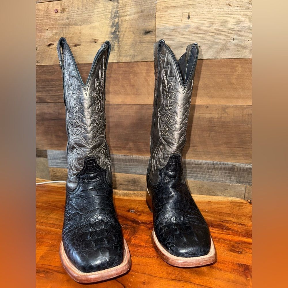 Tanner Mark Ladies  Black Caiman Print & Metallic Silver Western Boots sz 9.5